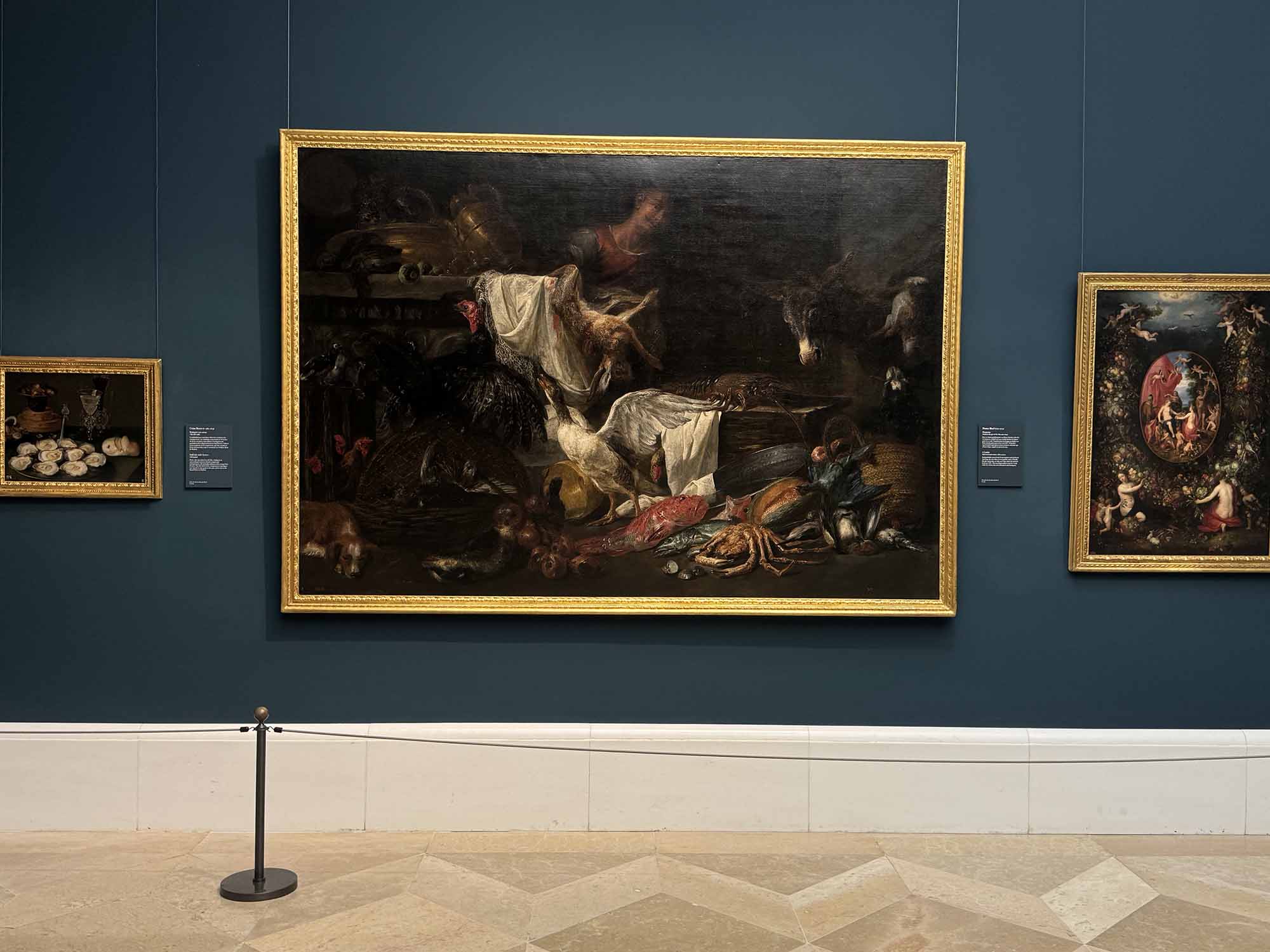 Recovered photo of a large still-life painting displayed in a museum in Madrid.
