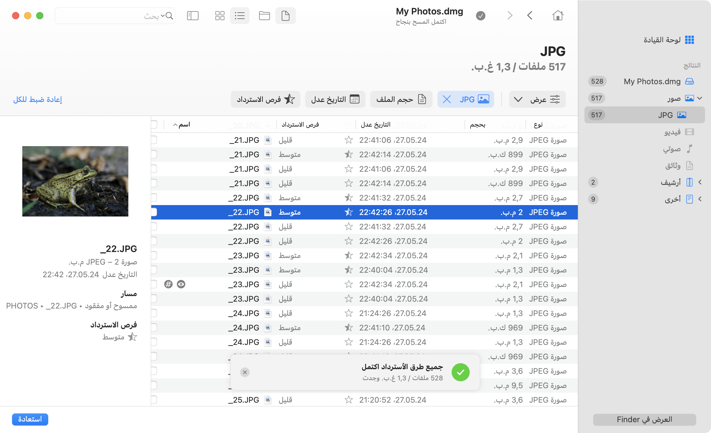 مثقاب القرص معاينة الملفات المحذوفة