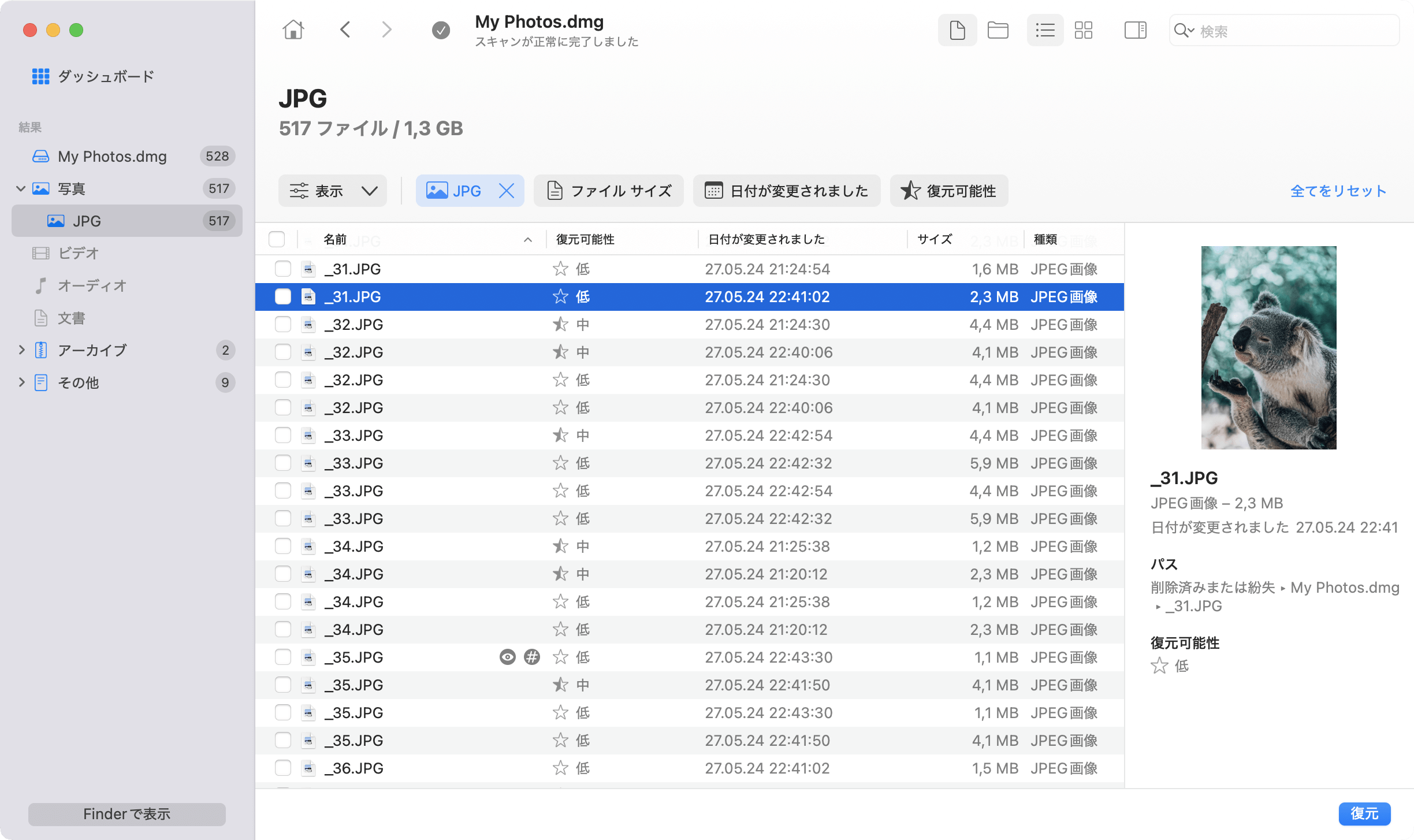 Disk Drillは削除されたファイルをプレビューします