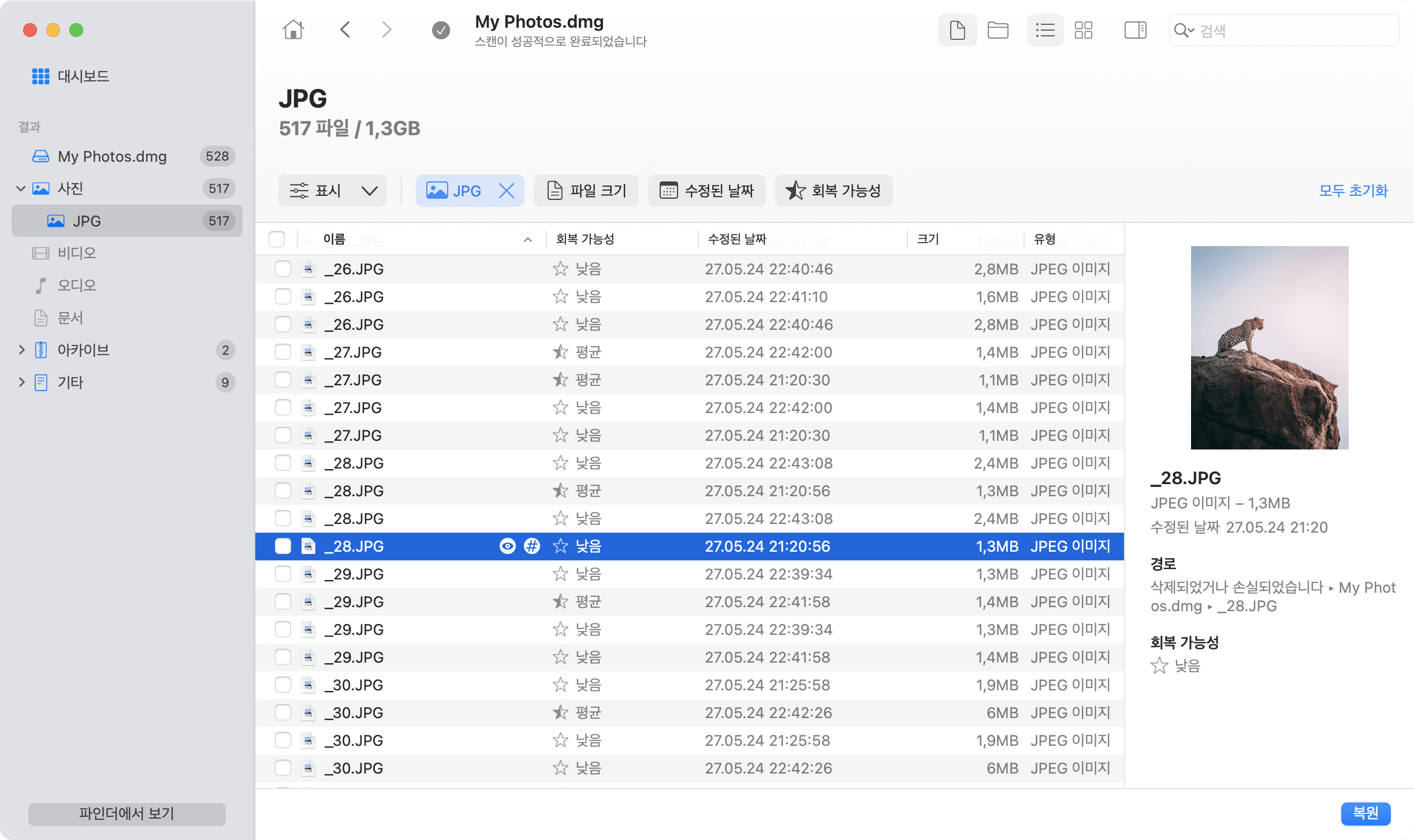 Disk Drill 삭제된 파일 미리보기